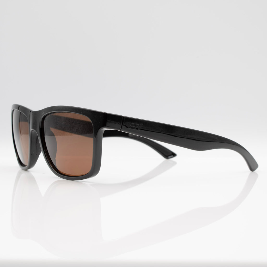 Inverted Blackout Edition sunglasses in Stealth Gloss Black with bronze CEVART polycarbonate lenses, clean front view.